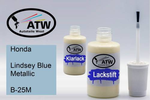 Honda, Lindsey Blue Metallic, B-25M: 20ml Lackstift + 20ml Klarlack - Set, von ATW Autoteile West.